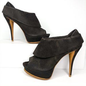 Schutz Size 7 Brown Leather Peep Toe High Heels